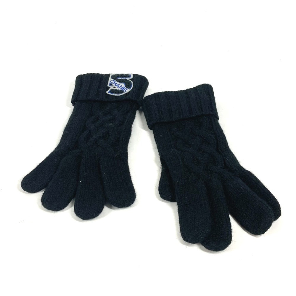 CHANEL NO5 Logo Gloves Accessories Cashmere Women's Black